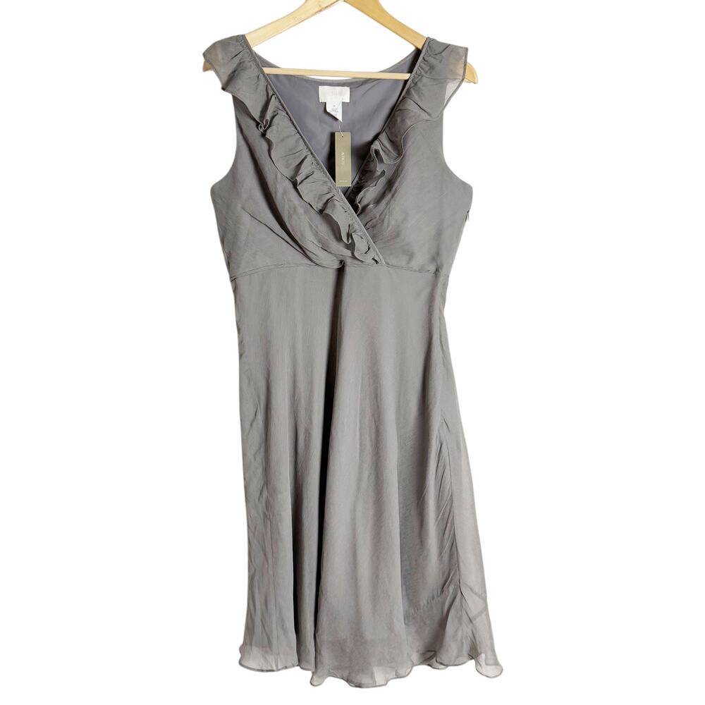J.Crew Macie Gray Silk Chiffon Ruffled Surplice Sleeveless Dress Size 12